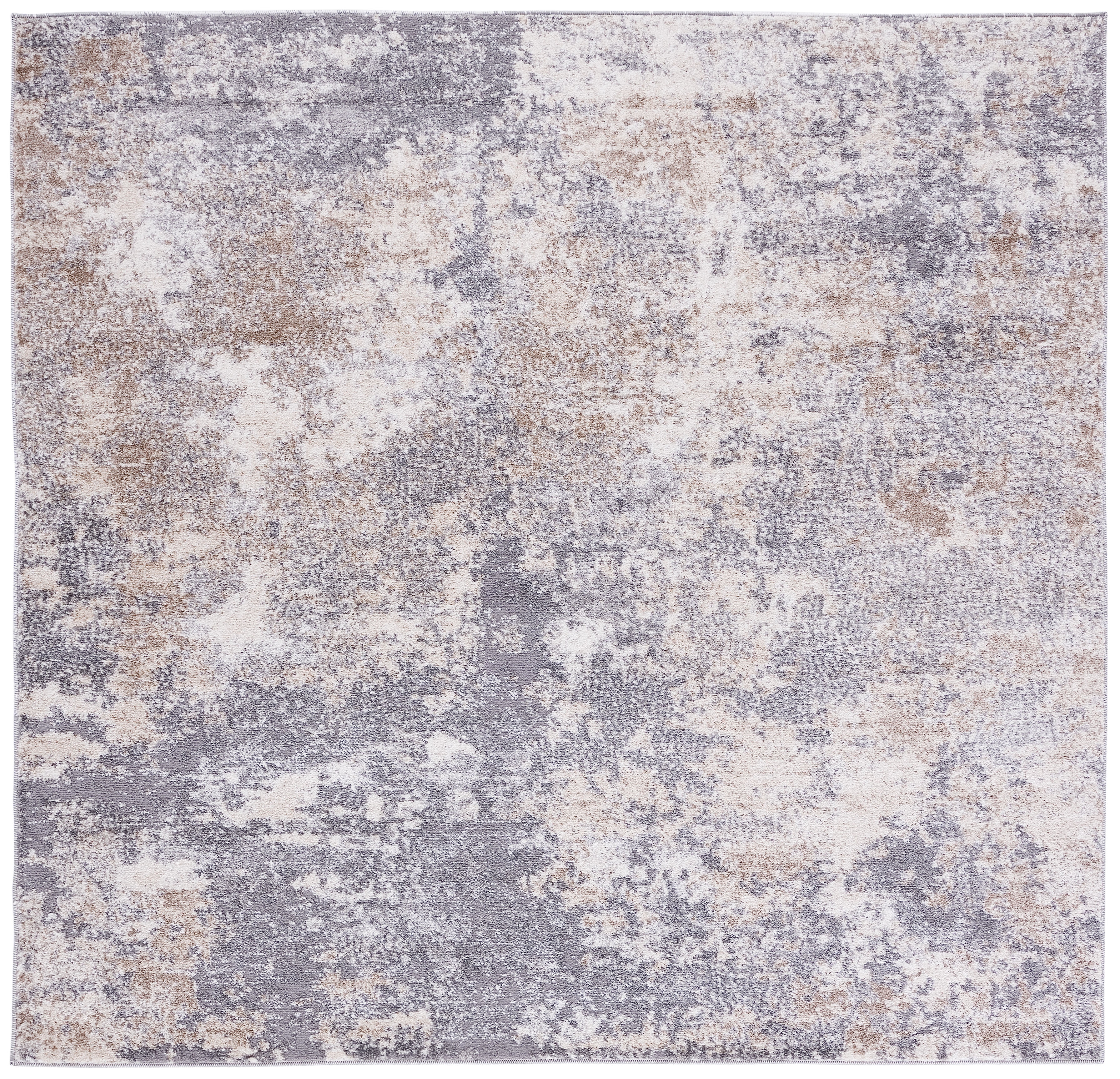 Gray Abstract Hand-Knotted Square Synthetic Rug
