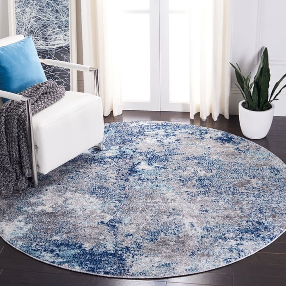 SAFAVIEH Aston Calanthia Abstract Area Rug, Navy/Gray, 7'10" x 7'10" Round