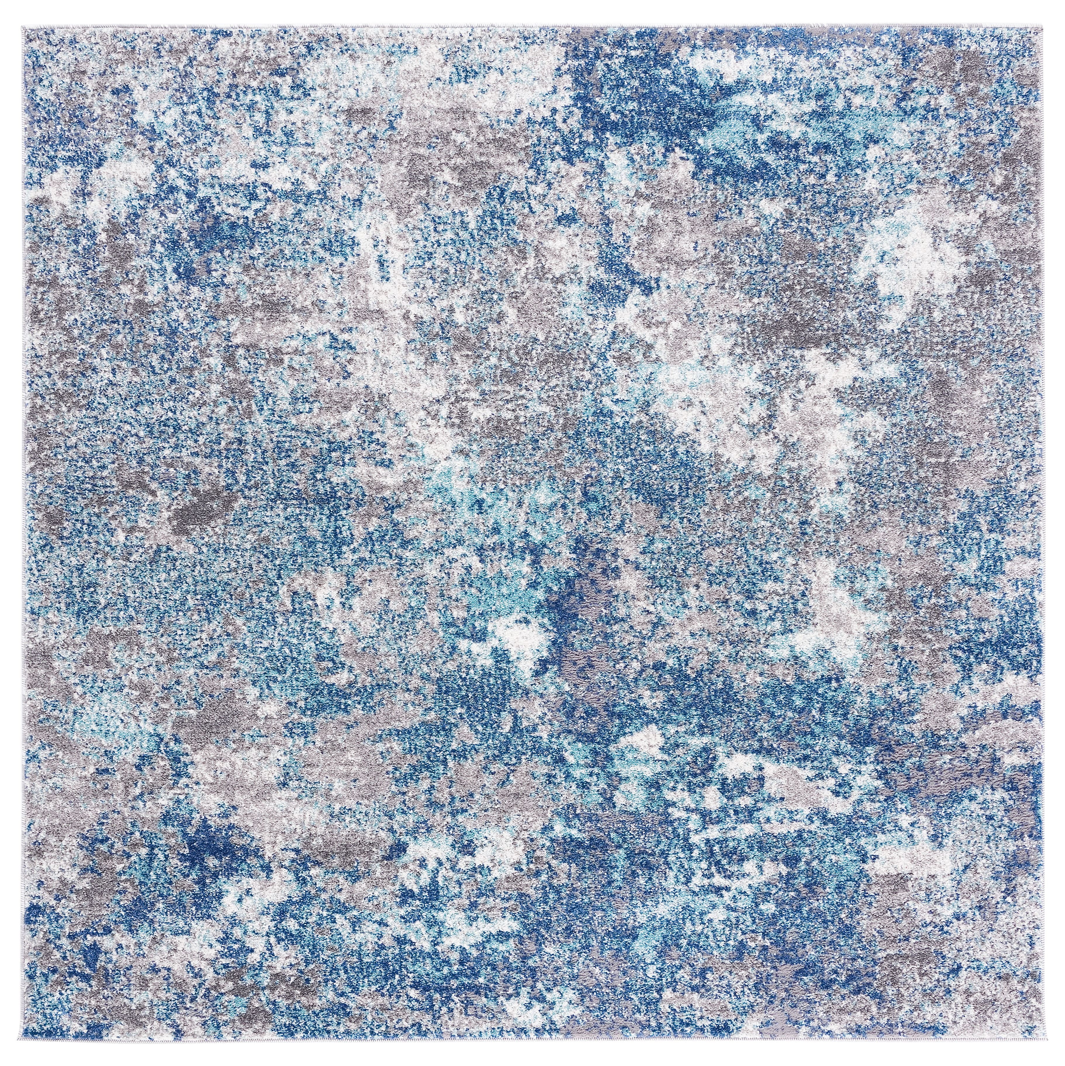 Modern Abstract Gray Square Synthetic Hand-Knotted Rug