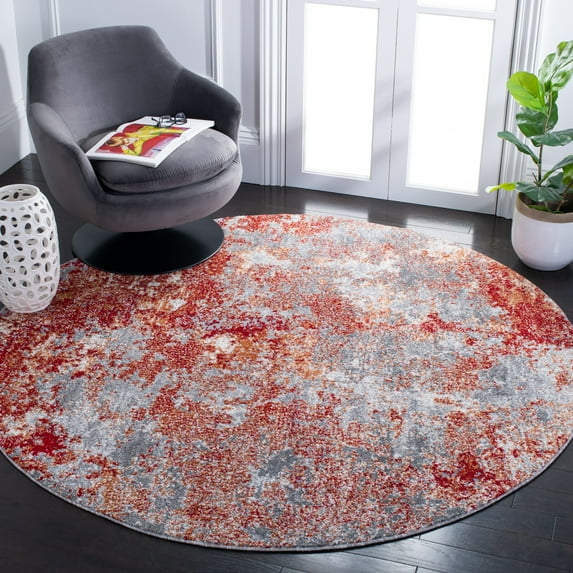 SAFAVIEH Aston Calanthia Abstract Area Rug, Red/Gray, 6'7" x 6'7" Round