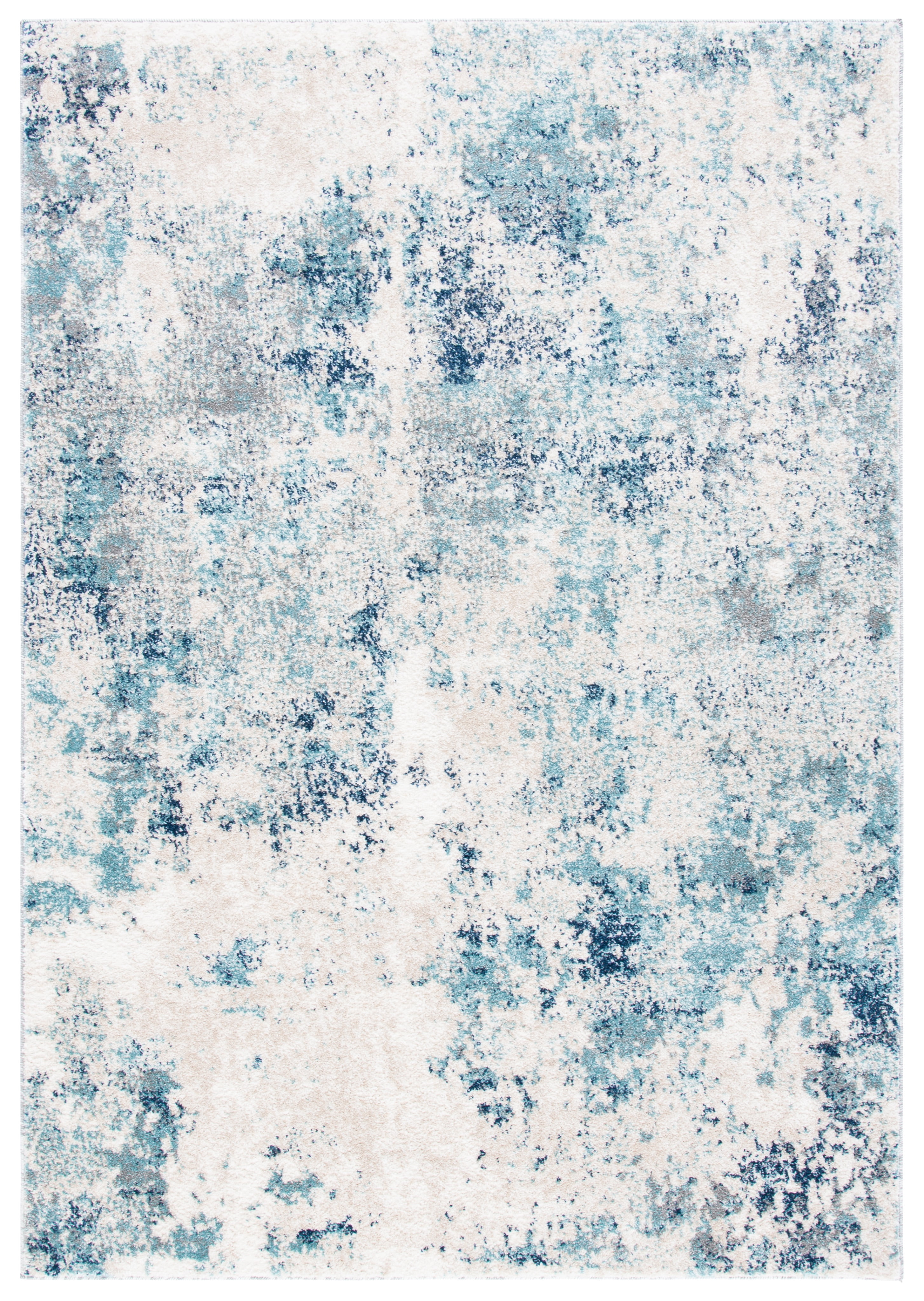 Ivory and Blue Abstract Synthetic Area Rug, 3' x 5'