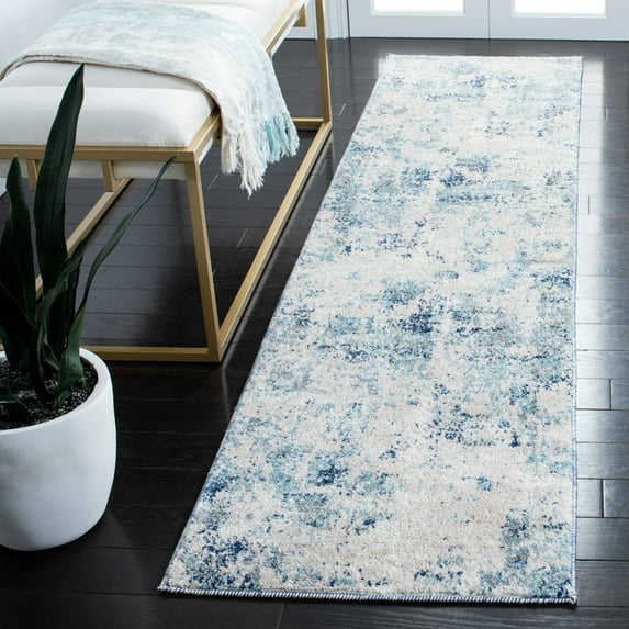 SAFAVIEH Aston Calanthia Abstract Runner Rug, Ivory/Blue, 2' x 8'