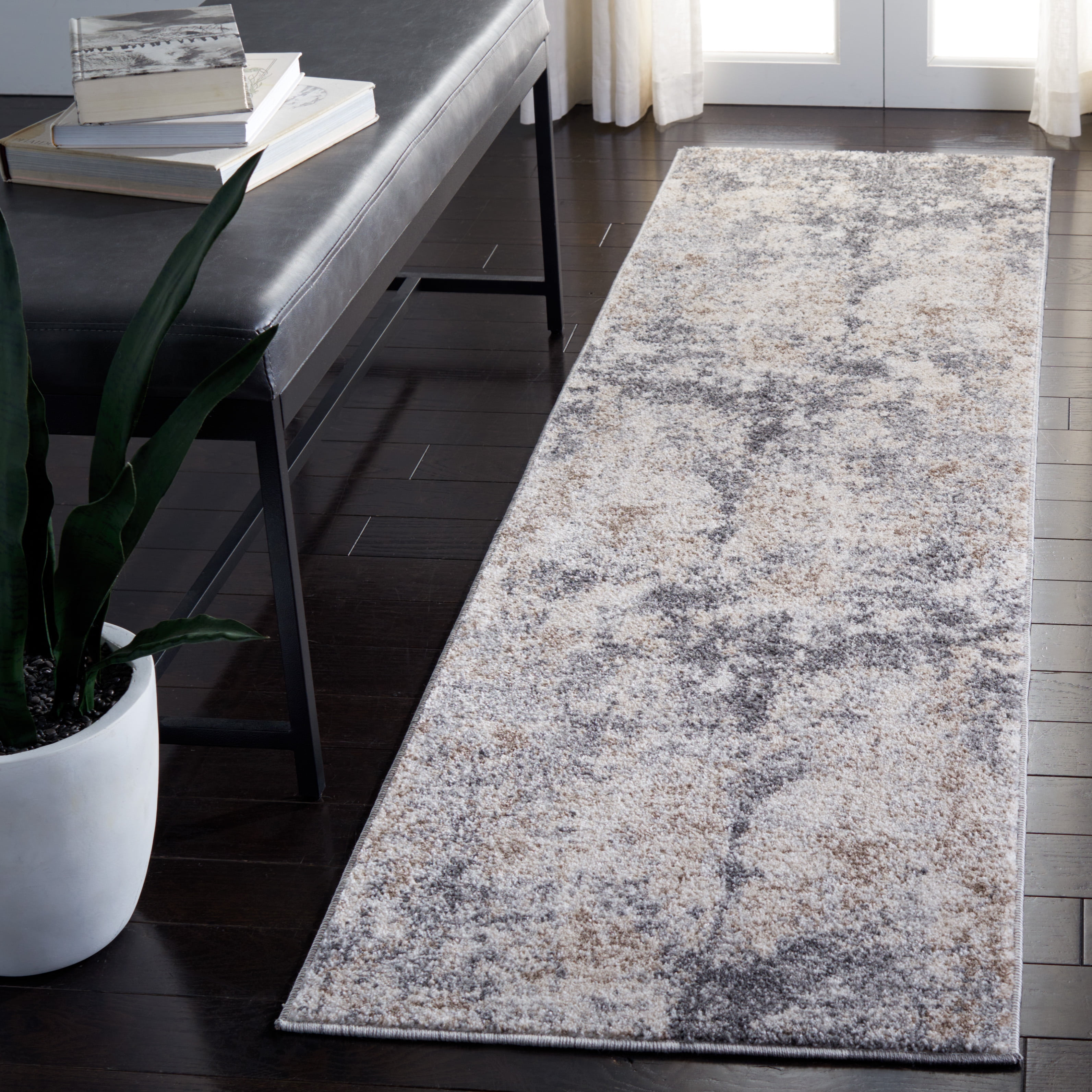 SAFAVIEH Aston Calanthia Abstract Runner Rug, Light Gray/Gray, 2' x 15'