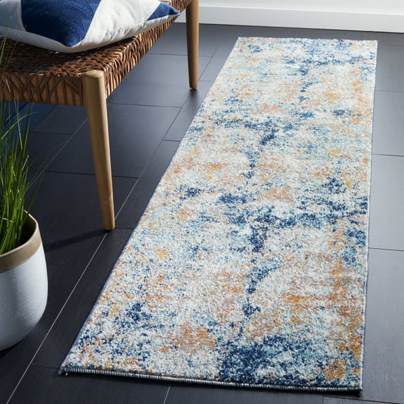 SAFAVIEH Aston Calanthia Abstract Runner Rug, Navy/Gold, 2' x 8'