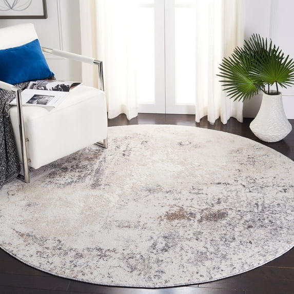 SAFAVIEH Aston Charmaine Abstract Area Rug, Ivory/Gray, 3' x 3' Round