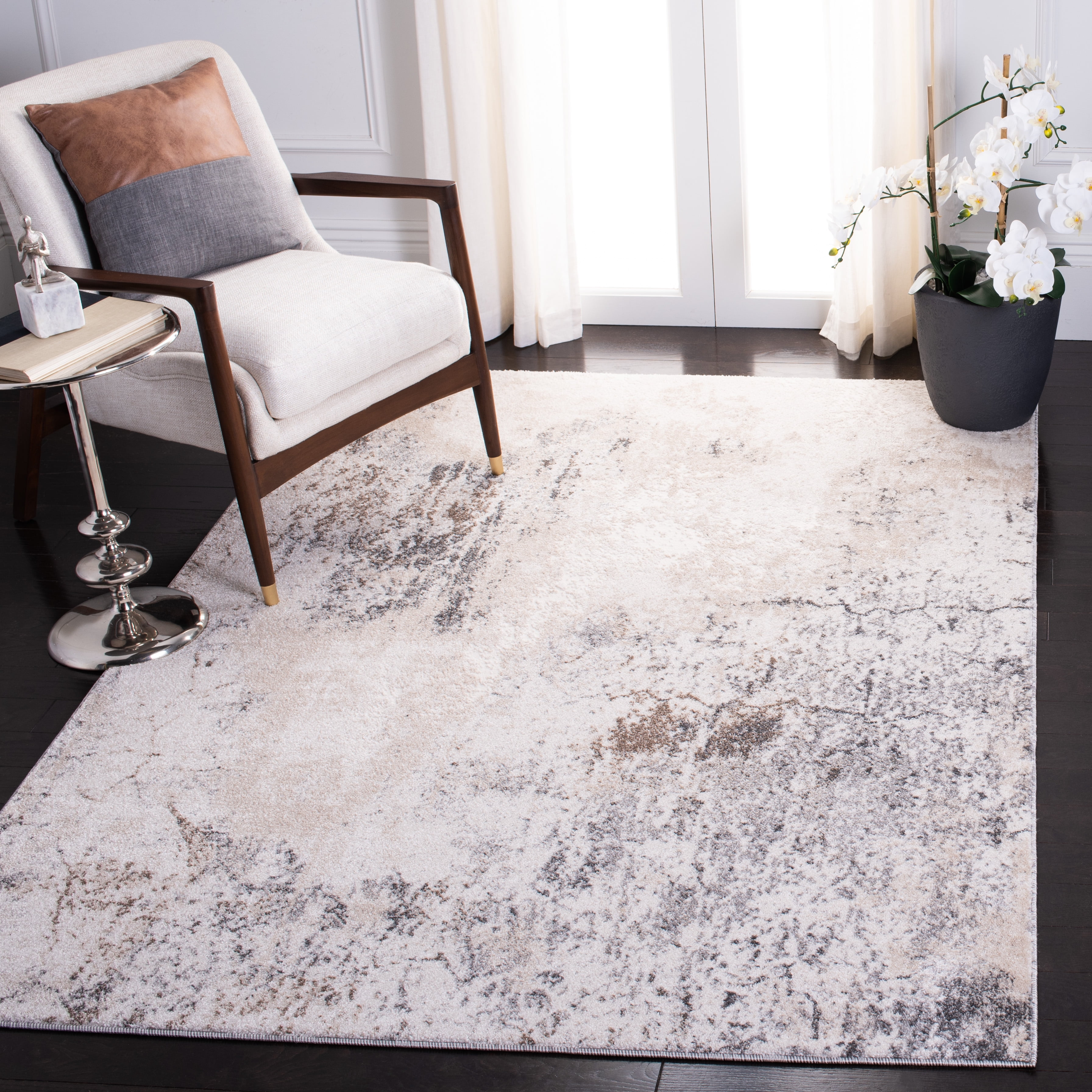 Ivory and Grey Abstract 8' x 10' Synthetic Area Rug