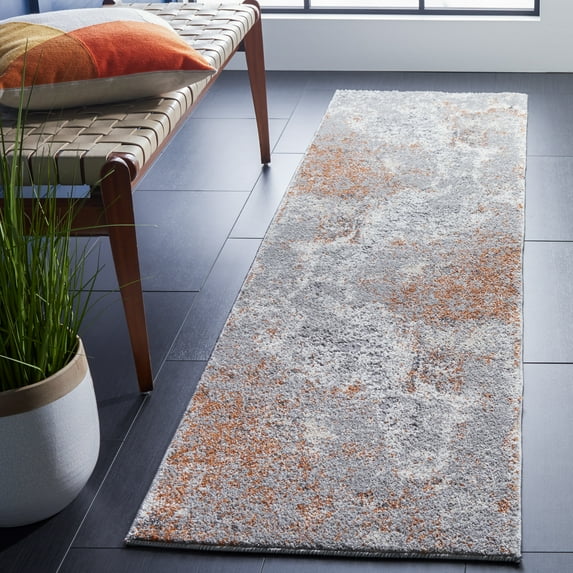 SAFAVIEH Aston Charmaine Abstract Runner Rug, Gray/Rust, 2' x 8'