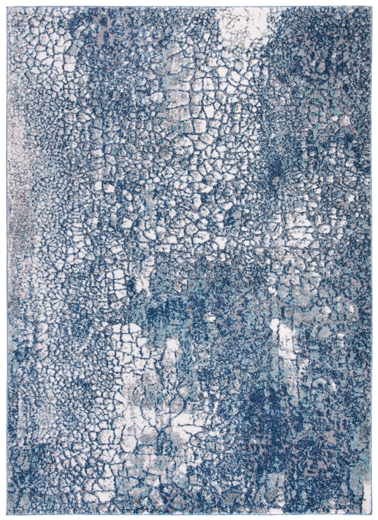 Navy and Gray Abstract Synthetic Rectangular Area Rug