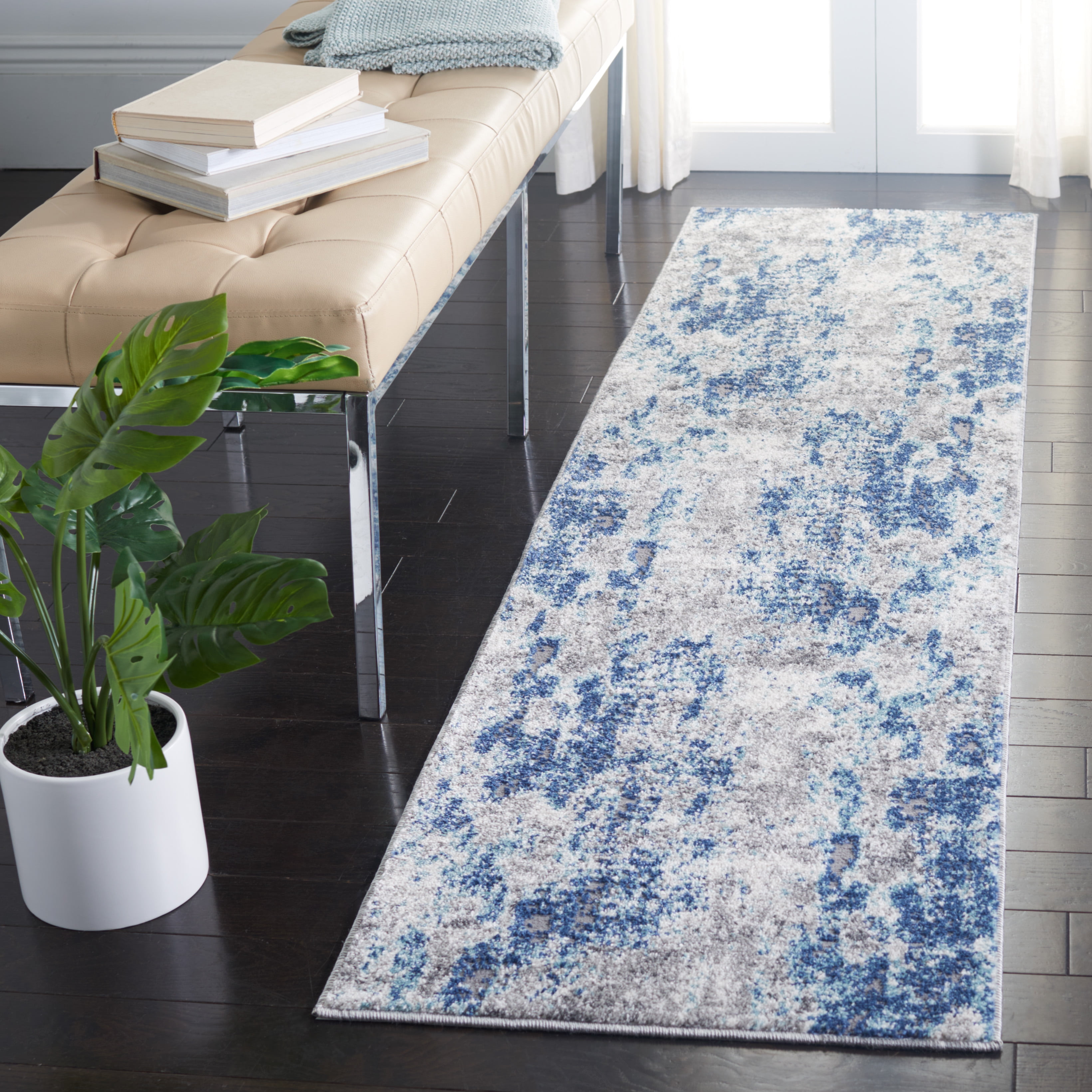 Abstract Textured Grey Synthetic 2' x 9' Runner Rug