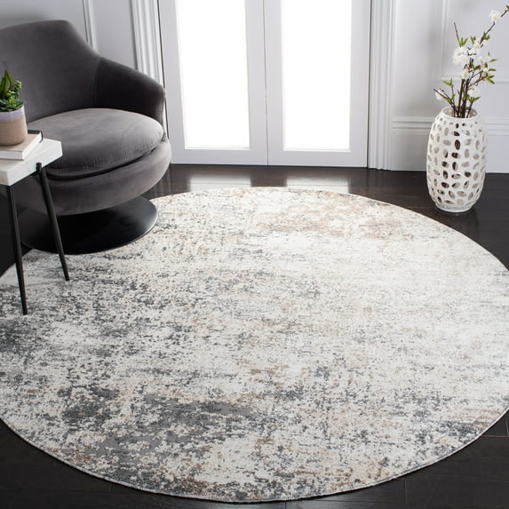 SAFAVIEH Aston Mackenzie Abstract Area Rug, Ivory/Gray, 6'7" x 6'7" Round