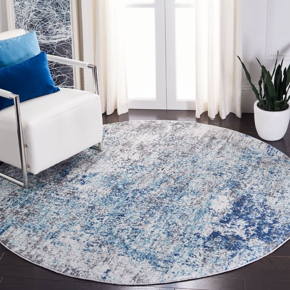 SAFAVIEH Aston Mackenzie Abstract Area Rug, Light Blue/Gray, 5'3" x 5'3" Round