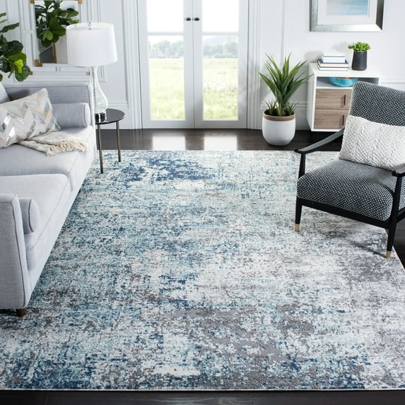 SAFAVIEH Aston Mackenzie Abstract Area Rug, Light Blue/Gray, 7'10" x 7'10" Square