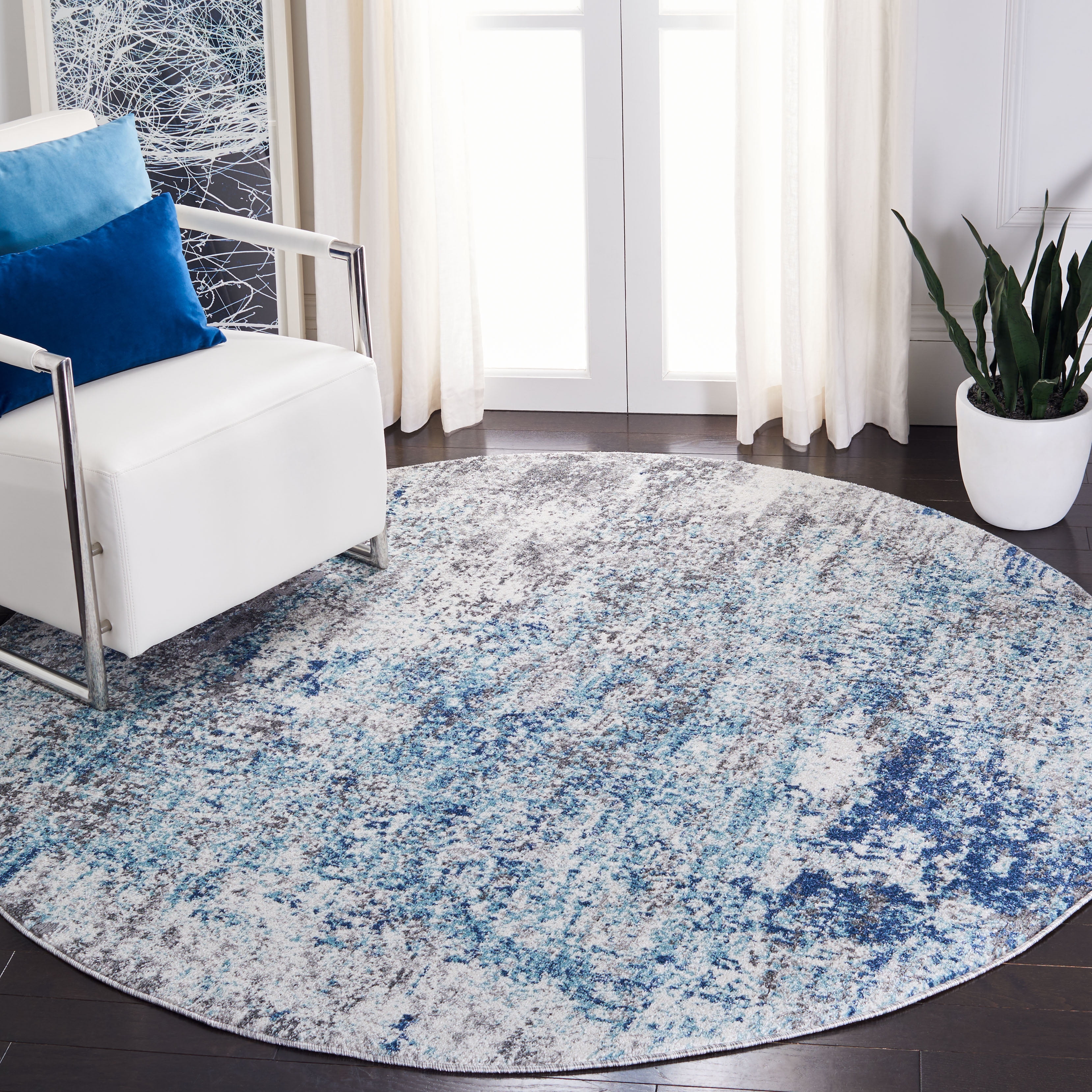SAFAVIEH Aston Mackenzie Abstract Area Rug, Light Blue/Gray, 6'7" x 6'7" Round