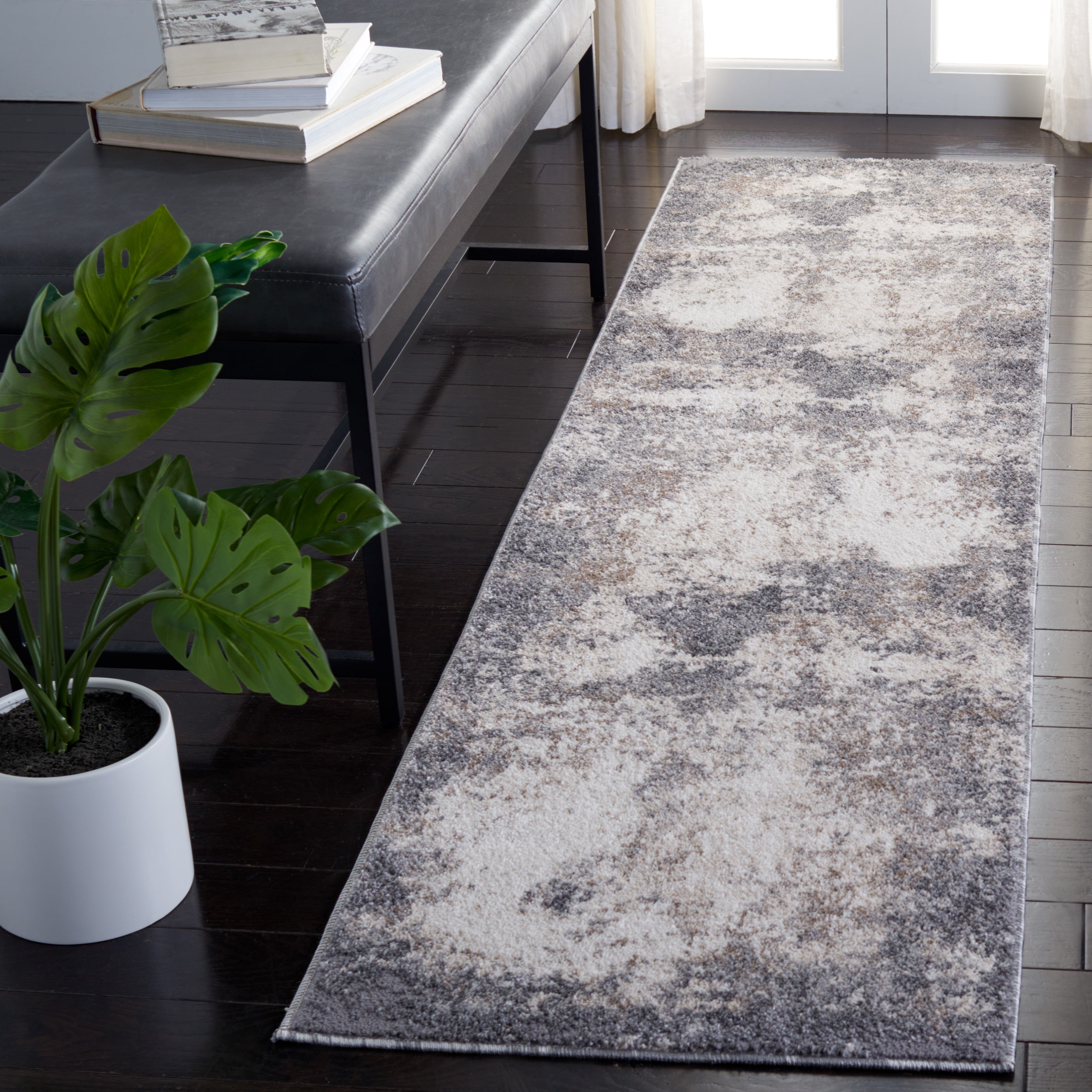 SAFAVIEH Aston Philander Abstract Runner Rug, Gray/Ivory, 2' x 14 ...