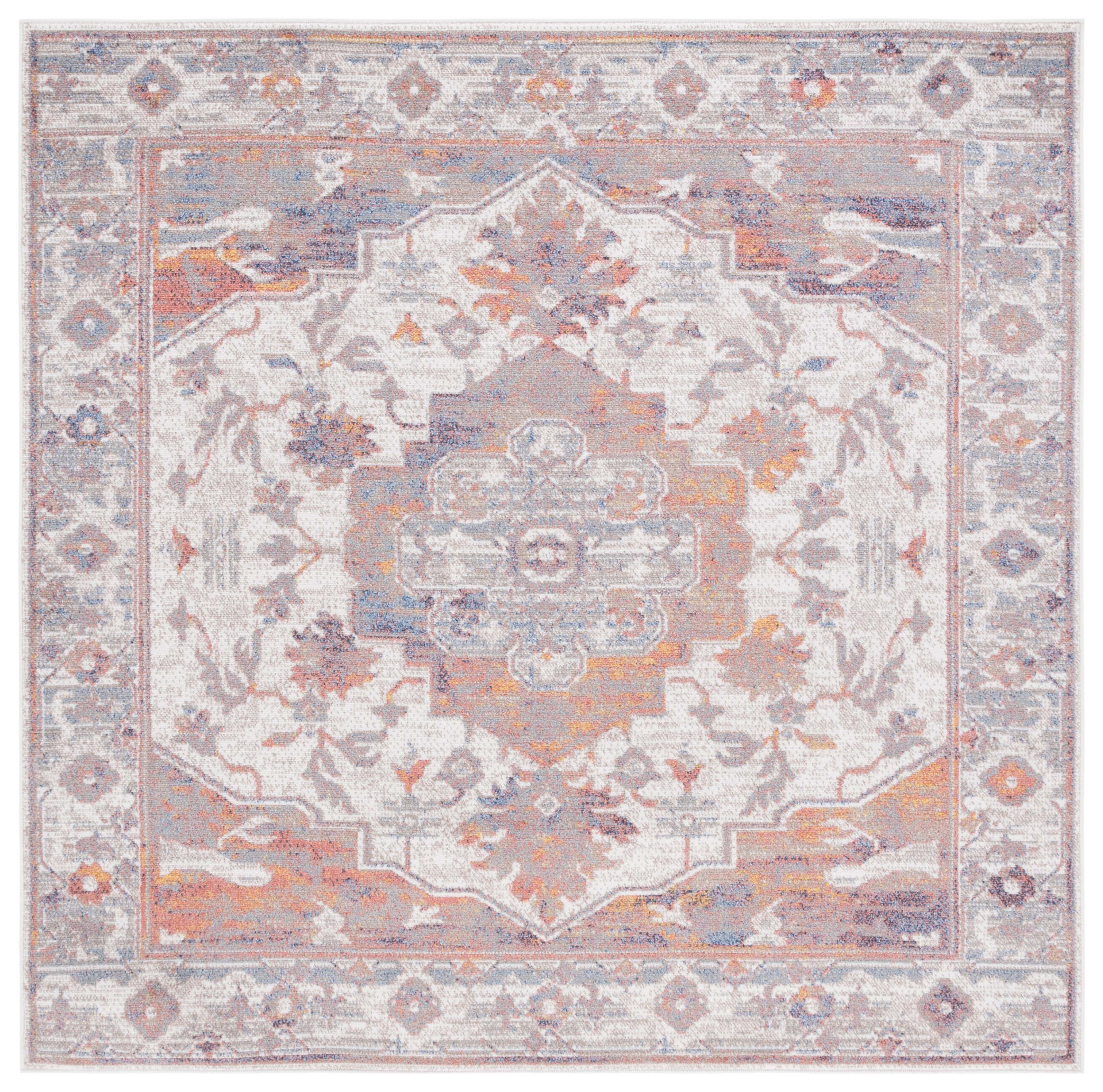 Hand-Knotted Ivory Synthetic Square Rug, 6'-7" x 6'-7"
