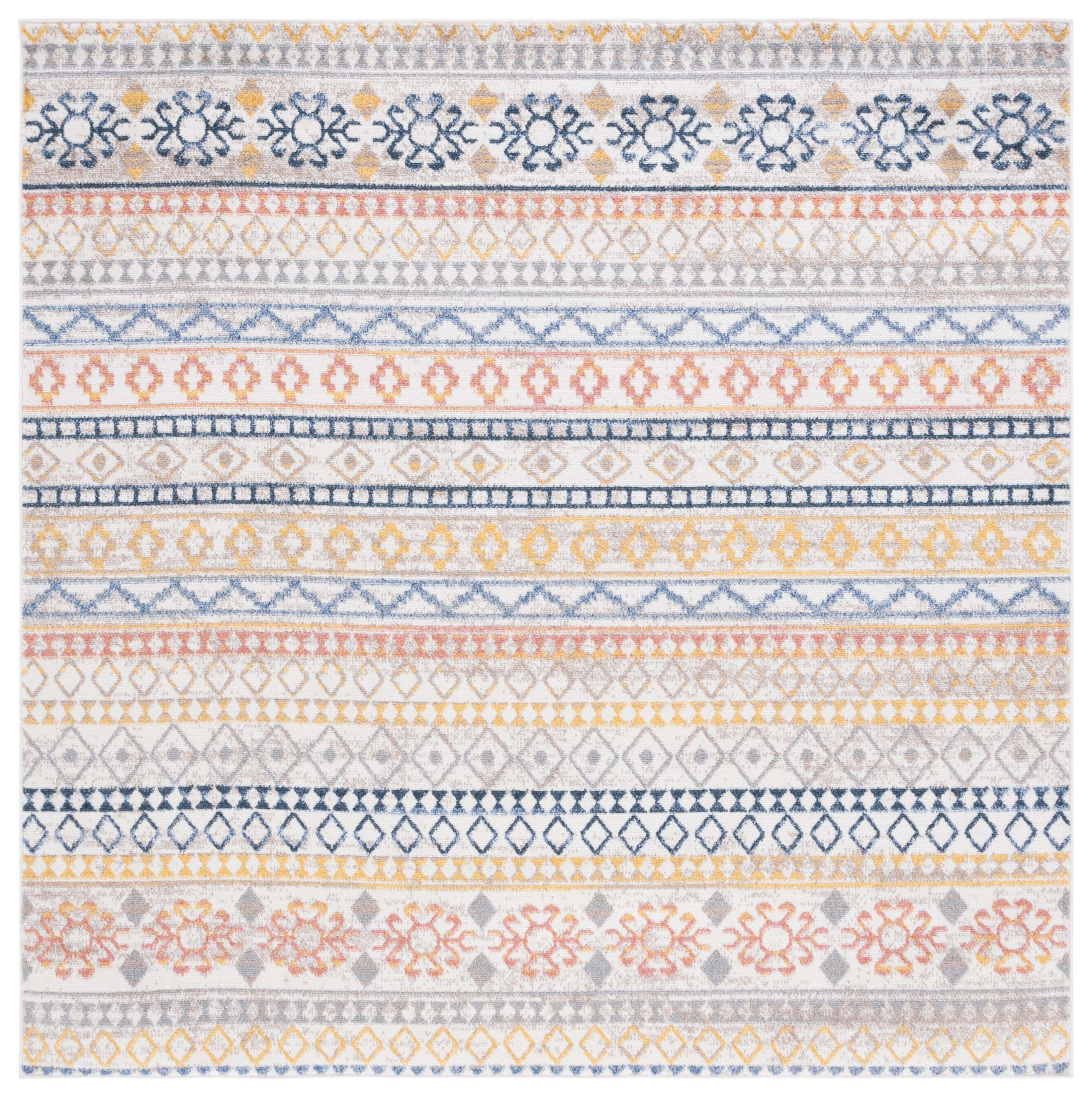 Astoria Ivory & Blue Rust Geometric Boho 6'7" Square Rug