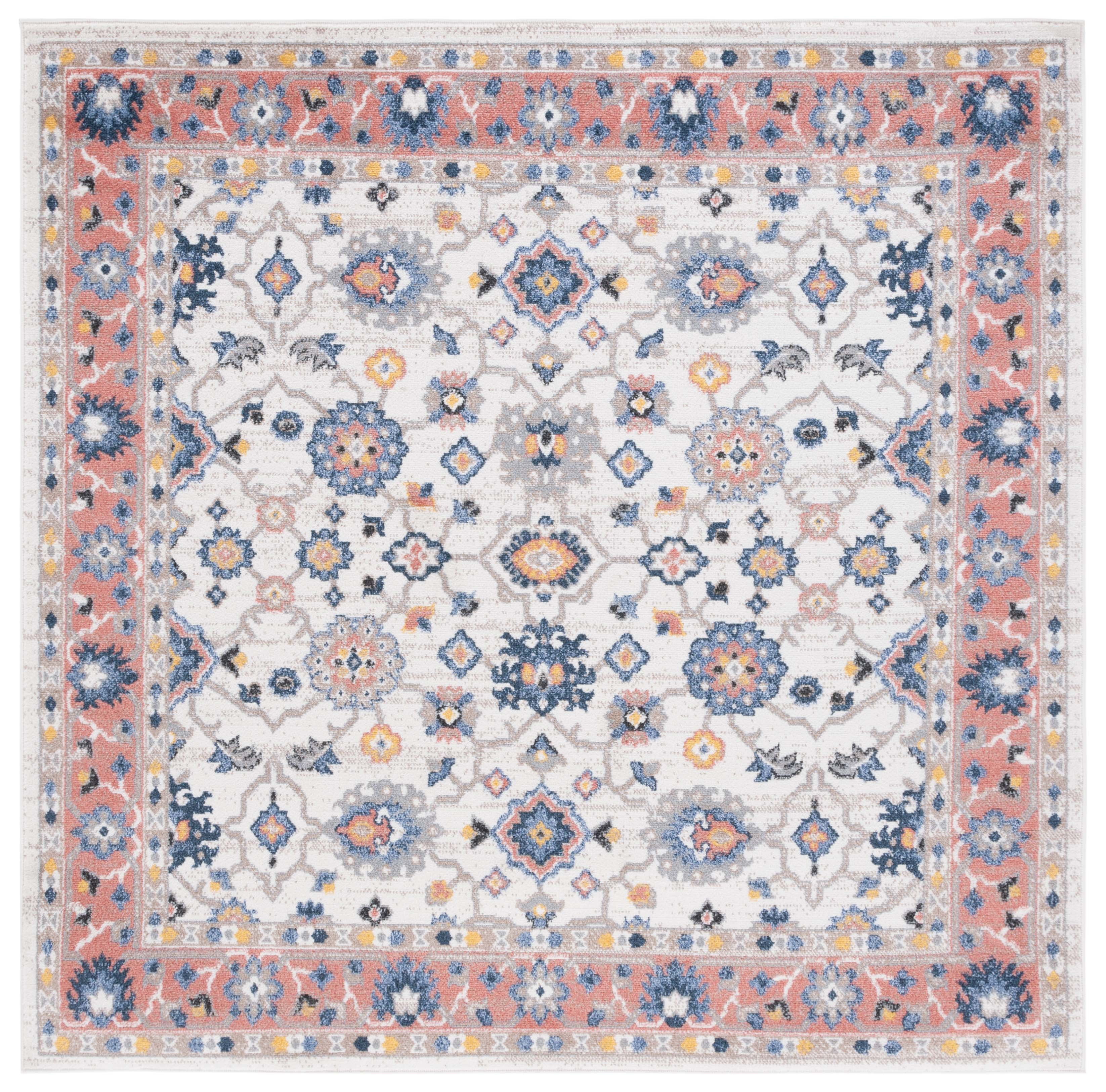 Astoria Ivory and Rust Synthetic Square Area Rug, 7 x 7 ft