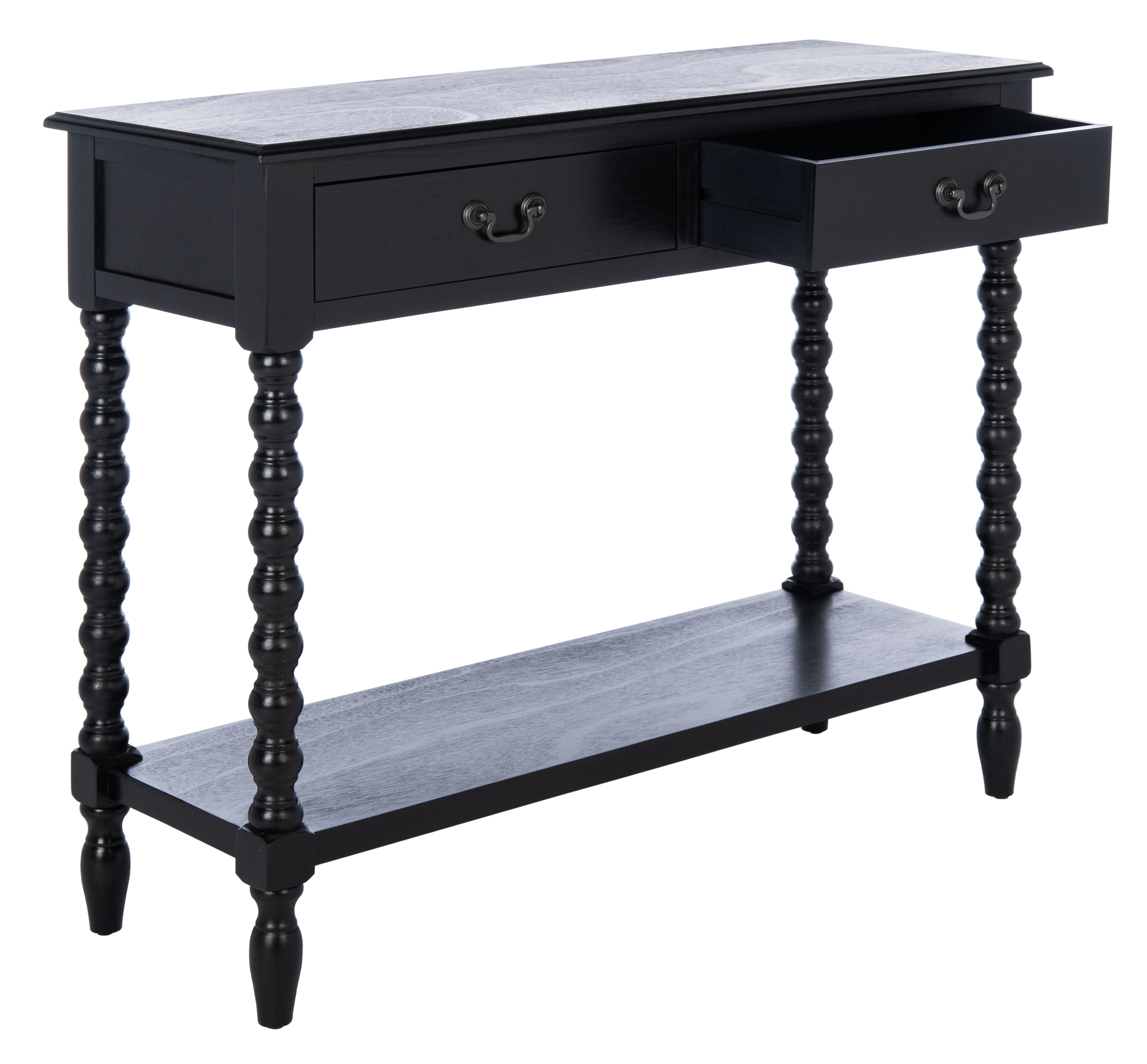 Athena Farmhouse Charm Black Wood Console Table with Storage