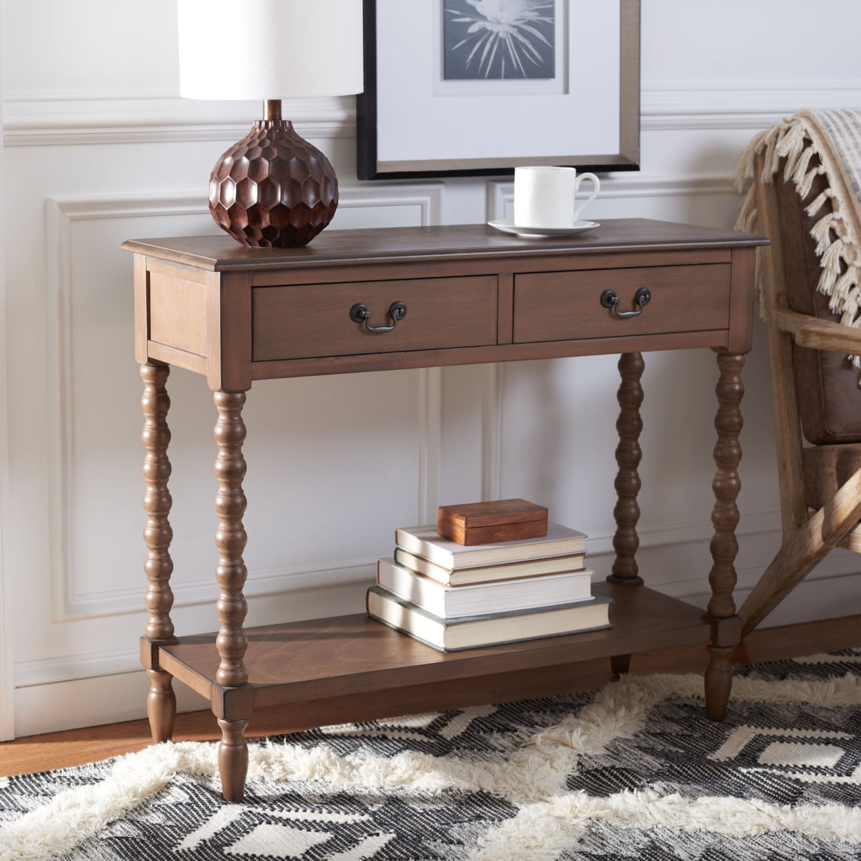 Athena Farmhouse 40" Brown Wood Console Table with Storage