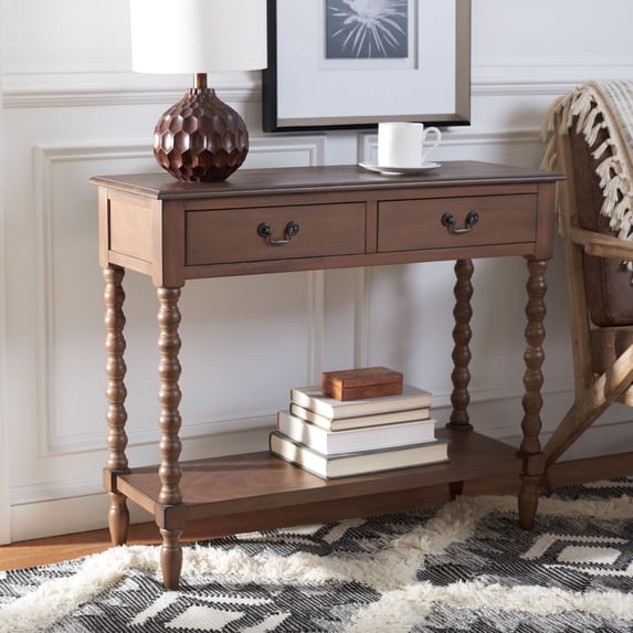 SAFAVIEH Athena French 2-Drawer Brown Wood Rectangle Console Table (35.5 in. W x 13 in. D x 29.5 in. H)