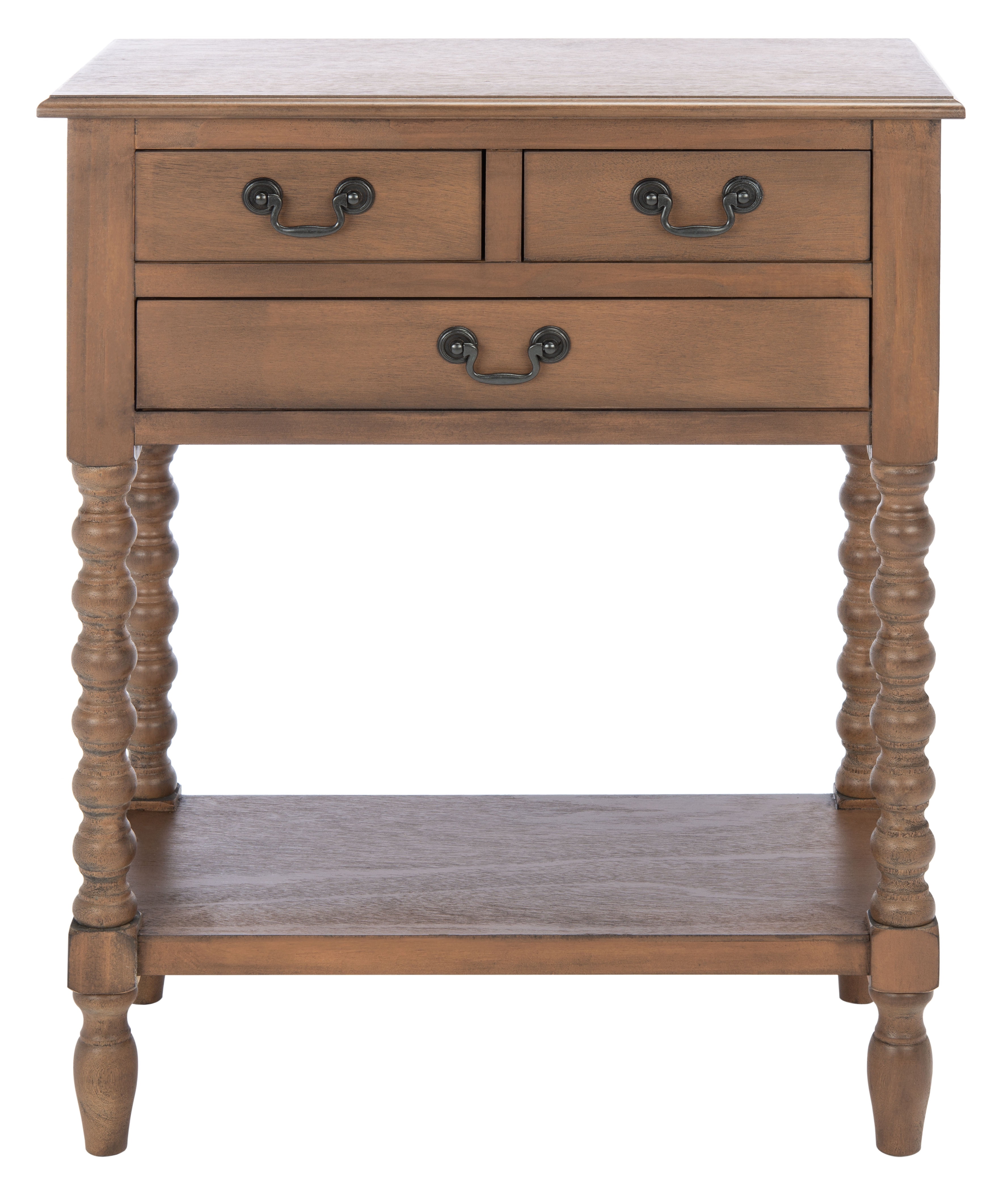 Athena Brown Wood and Metal 3-Drawer Console Table