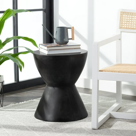 SAFAVIEH Athena Outdoor Modern Concrete Round Accent Table, Black