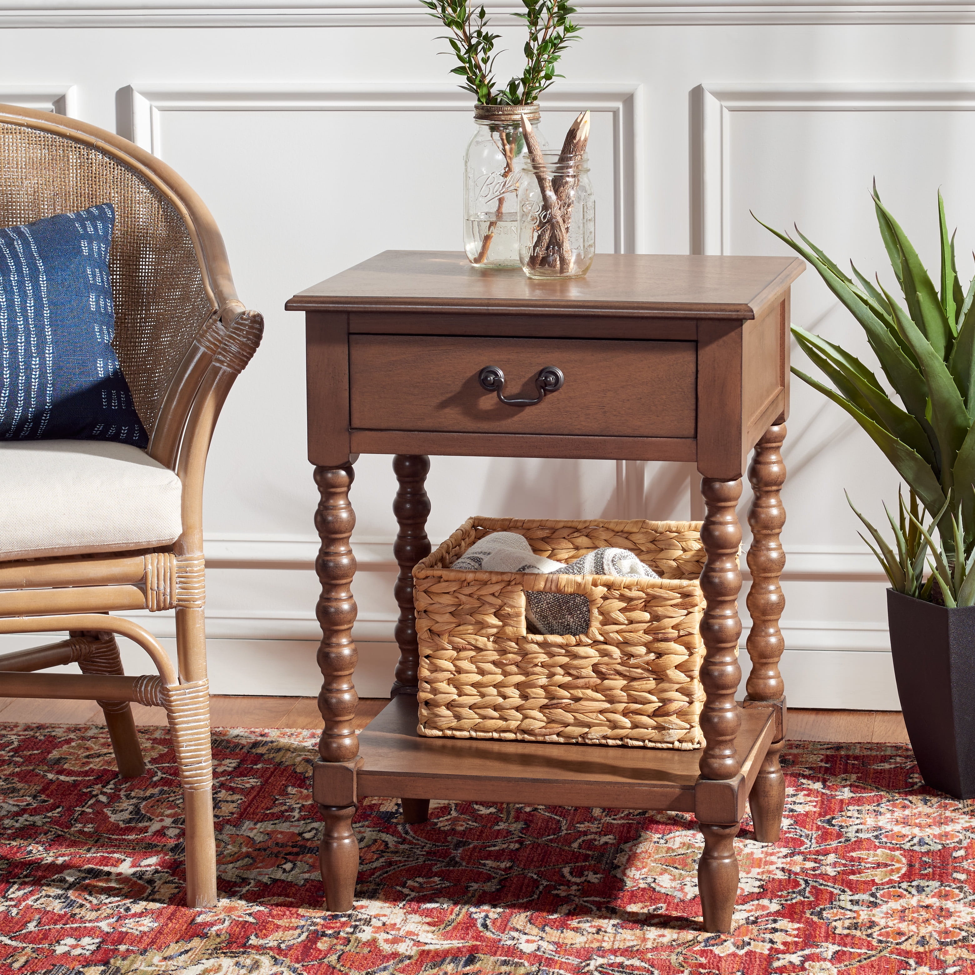 Athena Medium Brown Pinewood Accent Table with Storage