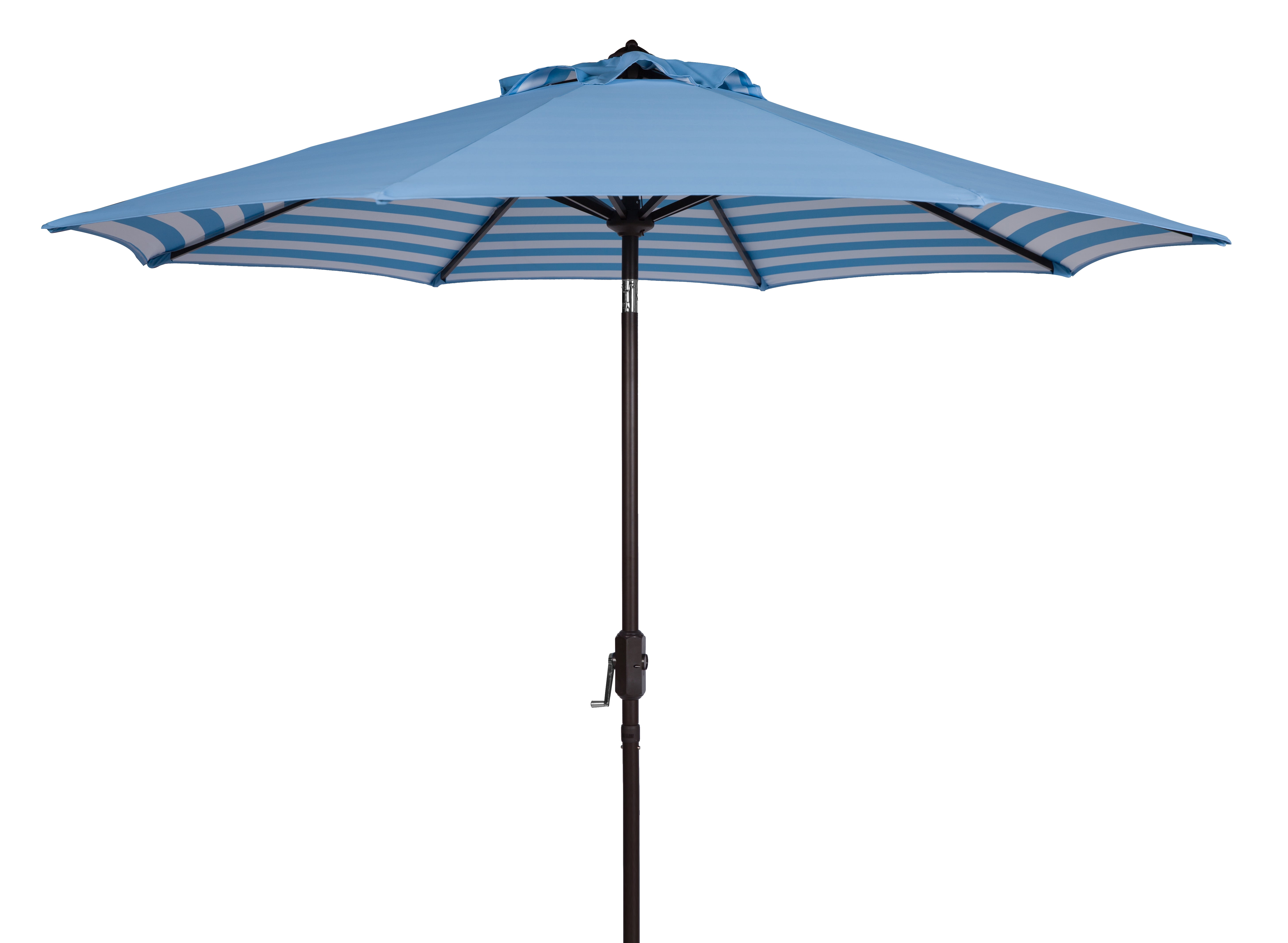 SAFAVIEH Athens 11' Market Crank Round Patio Umbrella, Baby Blue/White