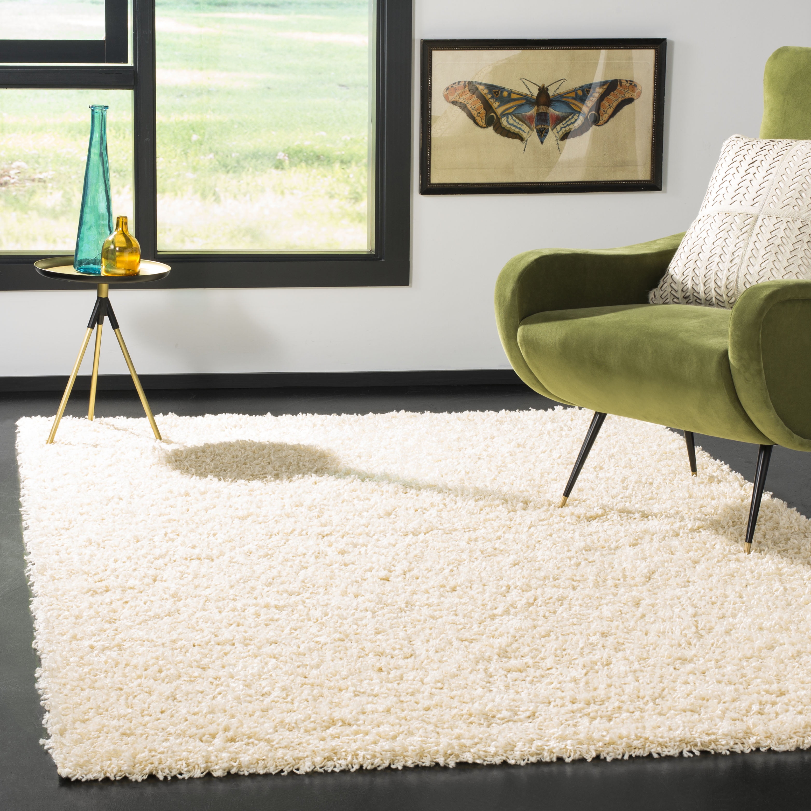 Ivory Soft Shag 4' x 6' Hand-Knotted Synthetic Area Rug