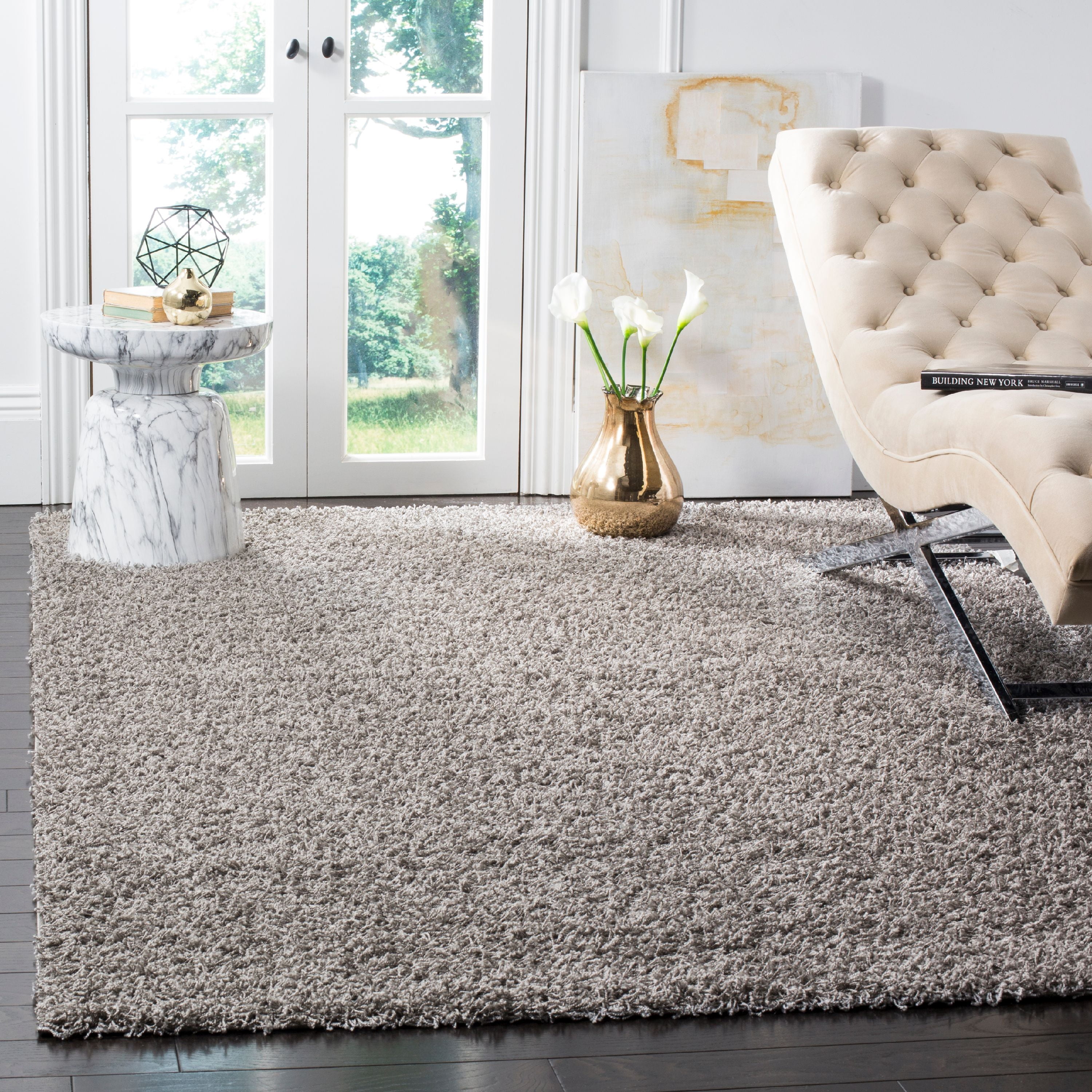 Light Grey 4' x 6' Synthetic Shag Area Rug