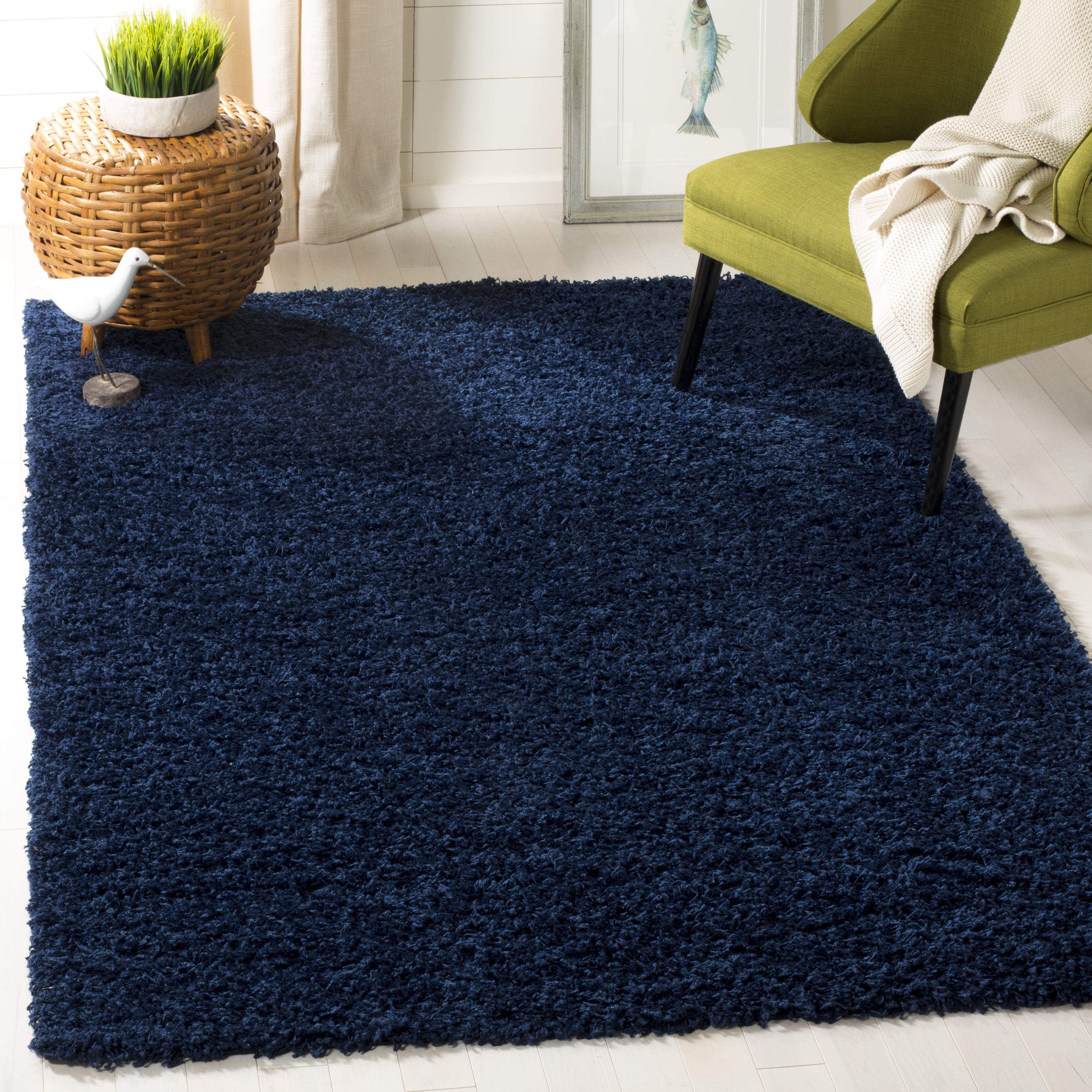 Navy 4' x 6' Hand-Knotted Shag Synthetic Rug