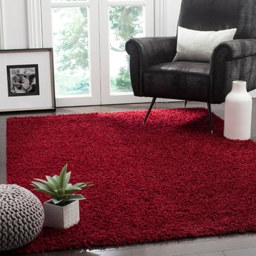 SAFAVIEH Athens Solid Plush Shag Area Rug, Red, 8' x 10'