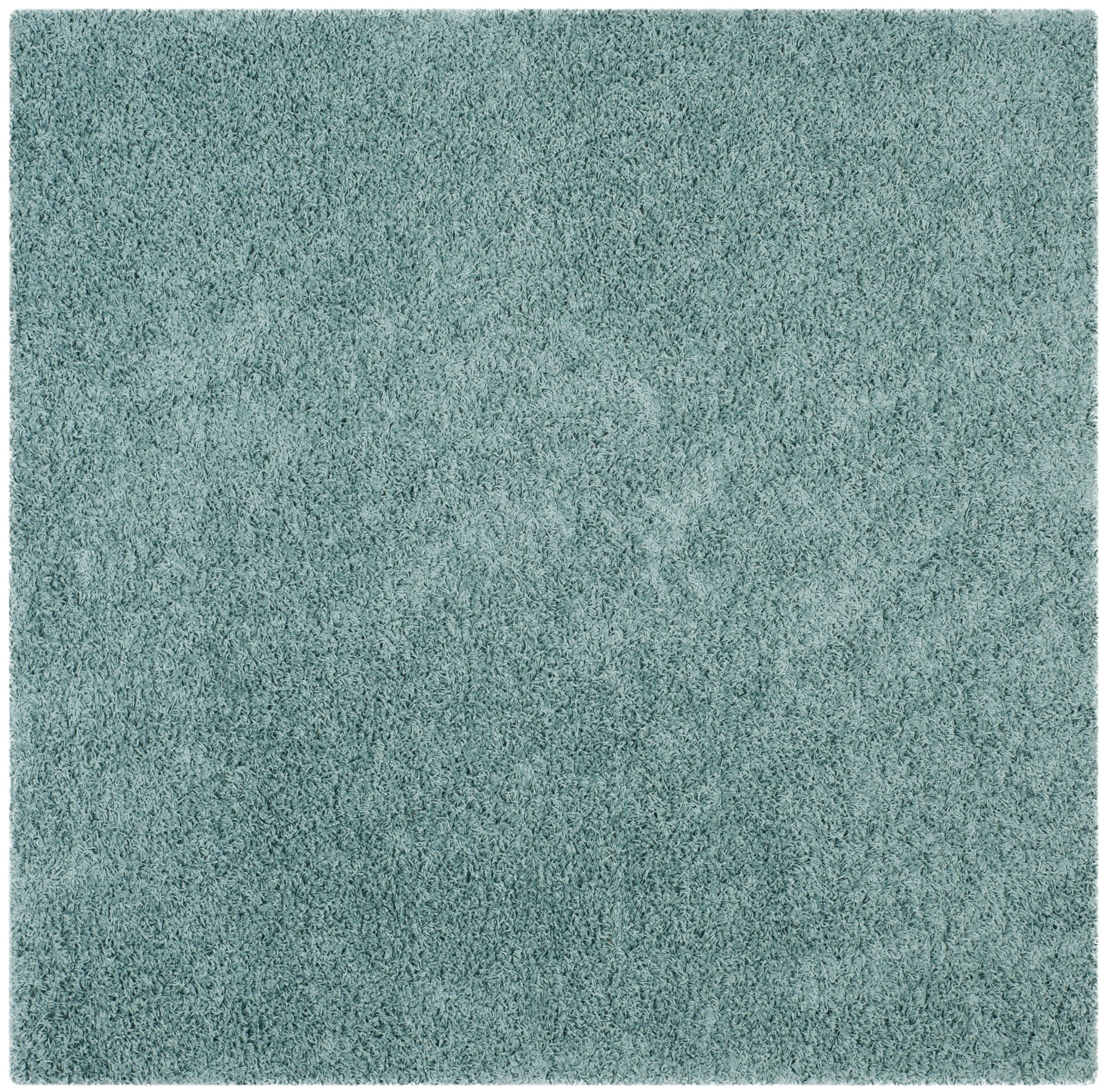 Luxurious Seafoam Square Shag Area Rug, Synthetic Easy Care, 6'7"