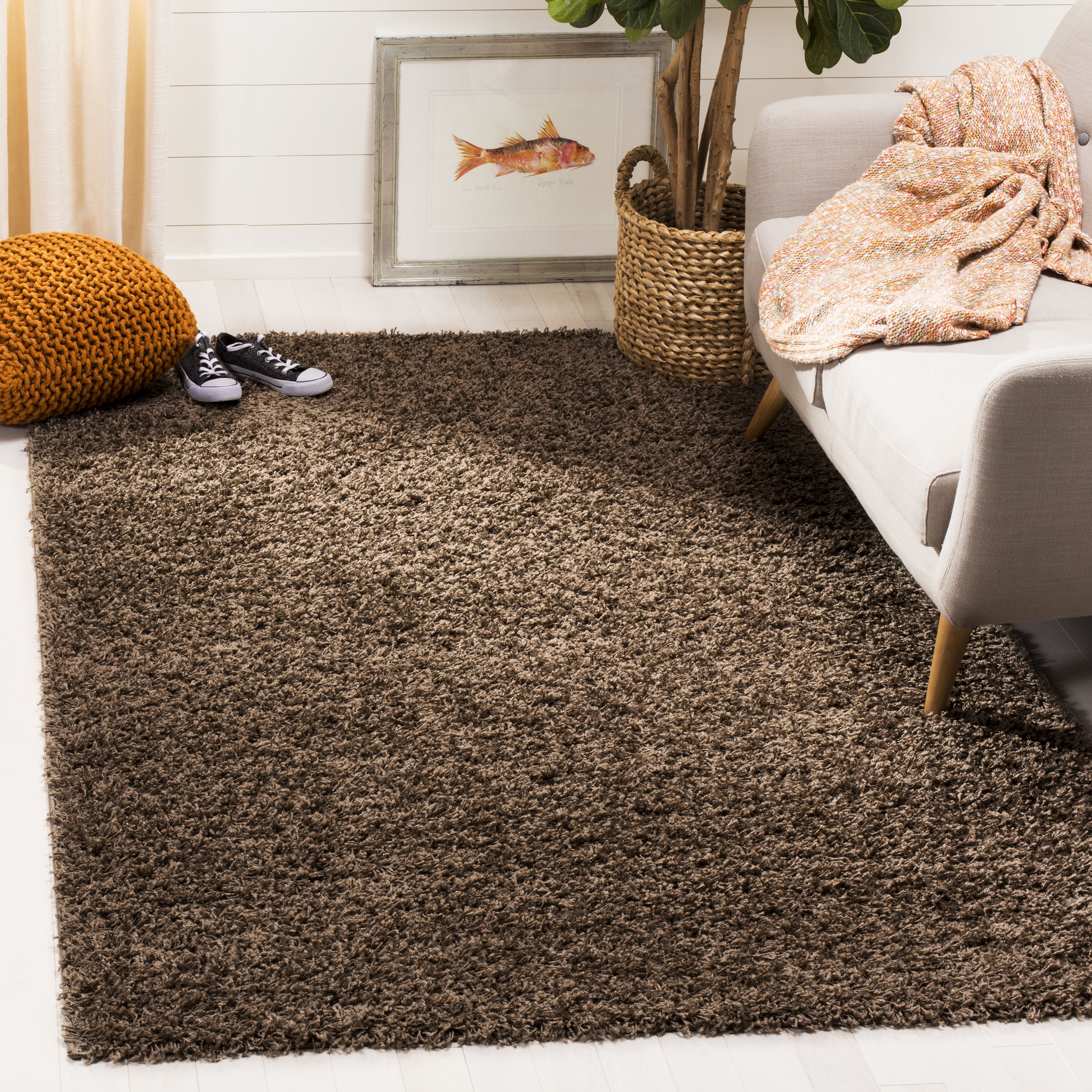 Luxurious Gray Synthetic 5' x 7' Hand-Knotted Shag Area Rug