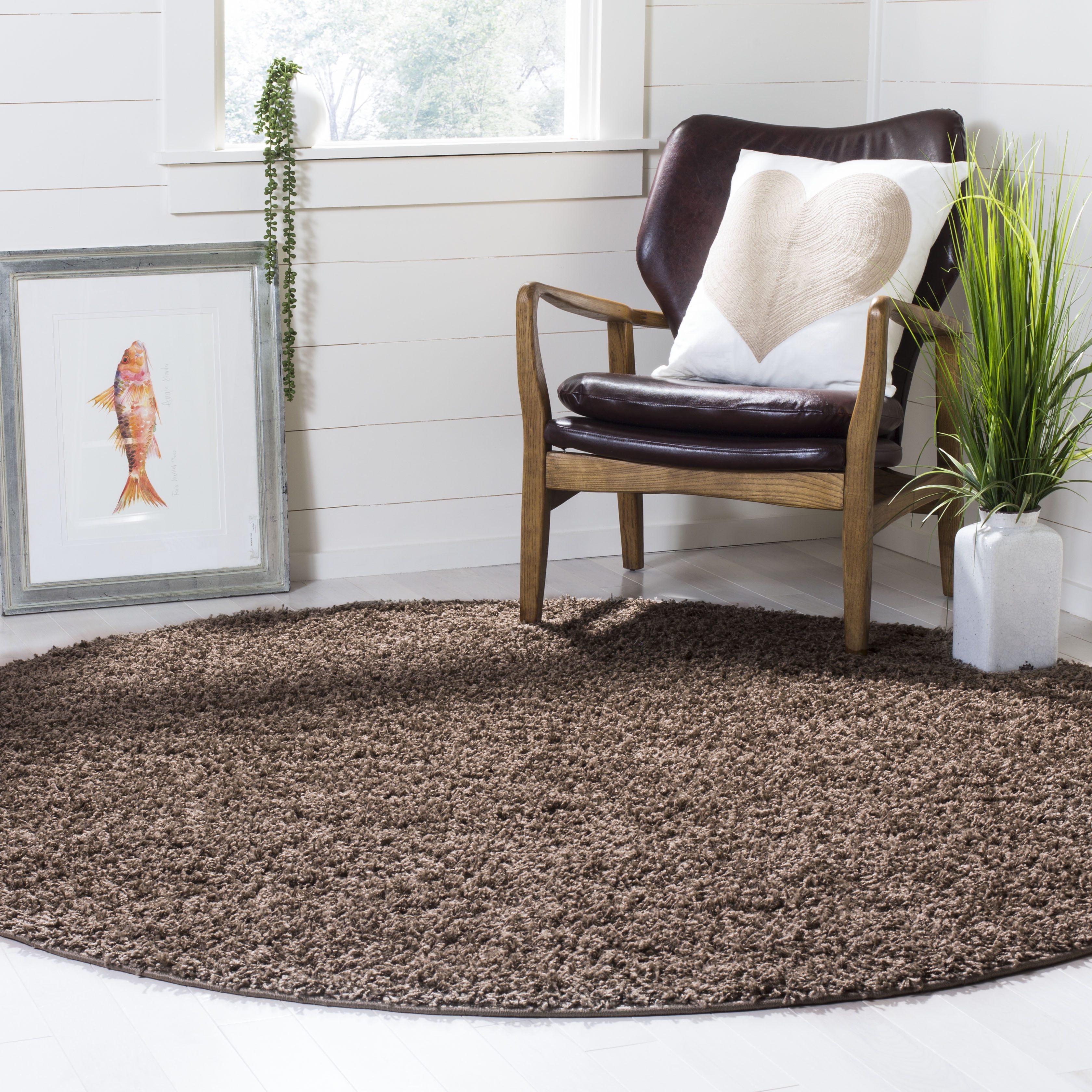 Safavieh Athens Talia Solid Shag Area Rug, Taupe, 6'7" x 6'7" Round