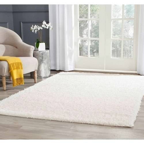 Plush Athens White Shag Area Rug, Hand-Knotted 4' x 6'