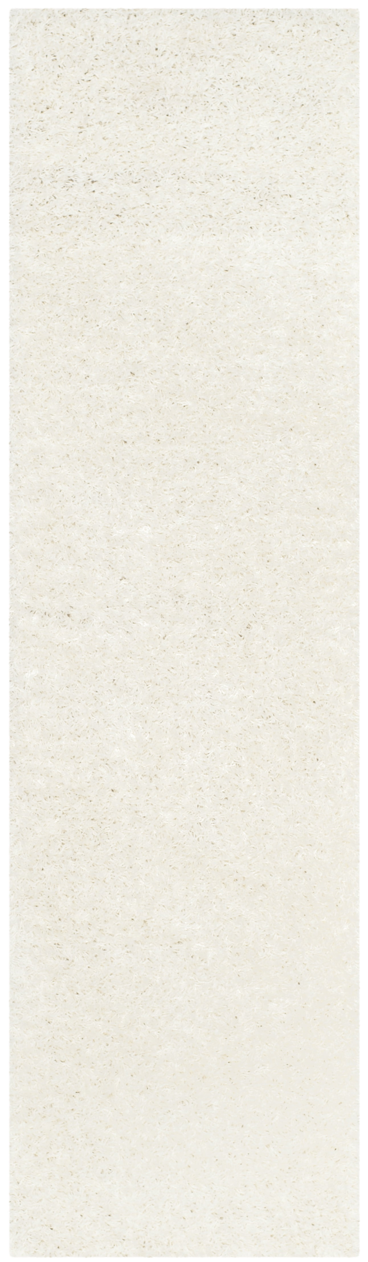 Plush White Synthetic 27'' Hand-Knotted Shag Runner Rug