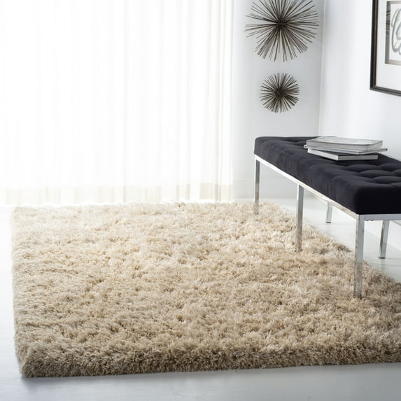 SAFAVIEH Atlantic Kennedy Solid Wool Shag Area Rug, Beige, 3' x 5'