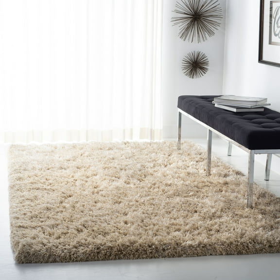SAFAVIEH Atlantic Kennedy Solid Wool Shag Area Rug, Beige, 5' x 8'