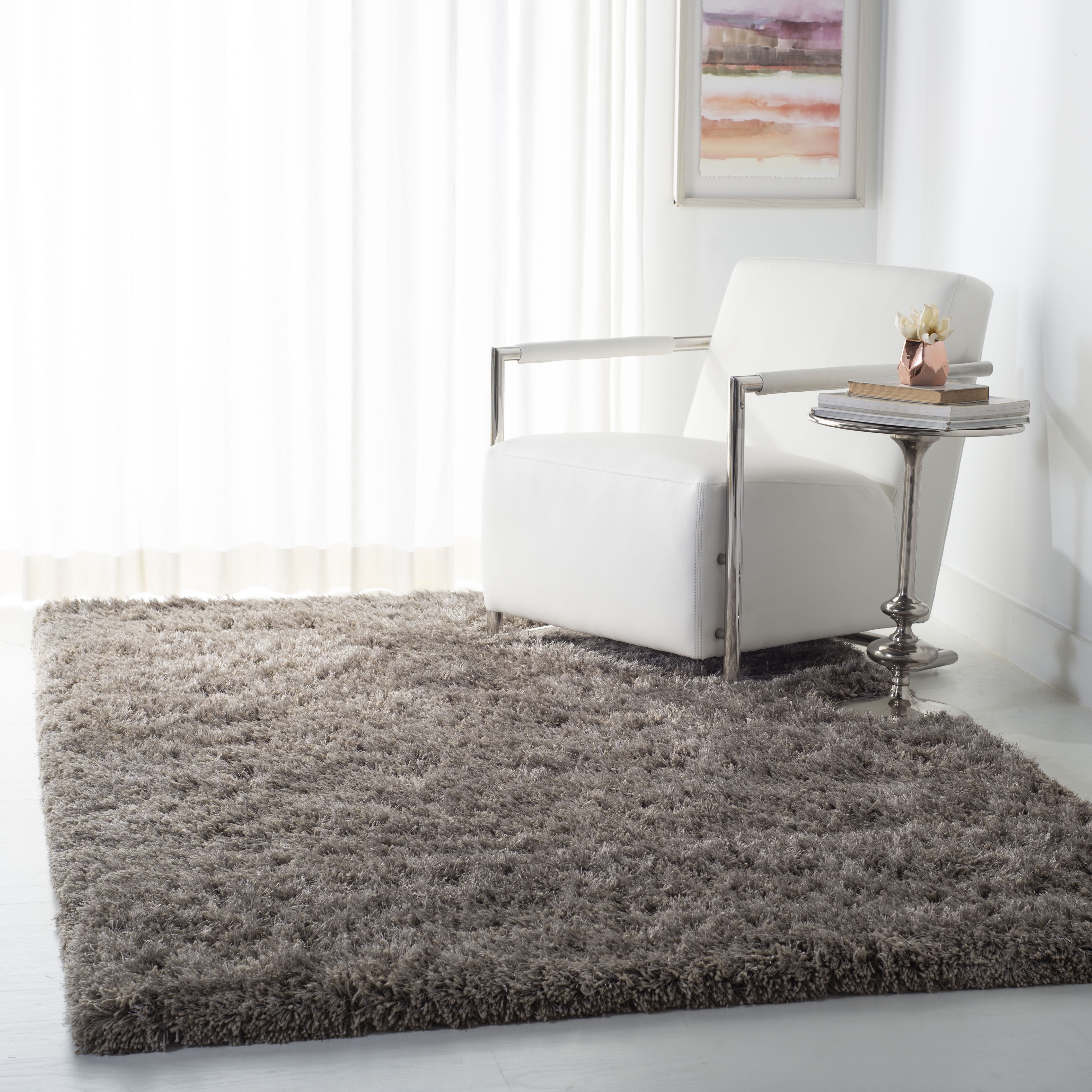 SAFAVIEH Atlantic Kennedy Solid Wool Shag Area Rug, Gray, 4' x 6'