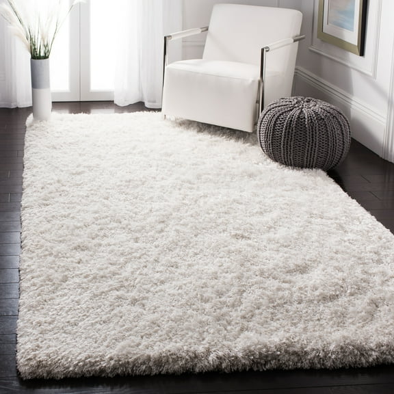 SAFAVIEH Atlantic Kennedy Solid Wool Shag Area Rug, Ivory, 3' x 5'