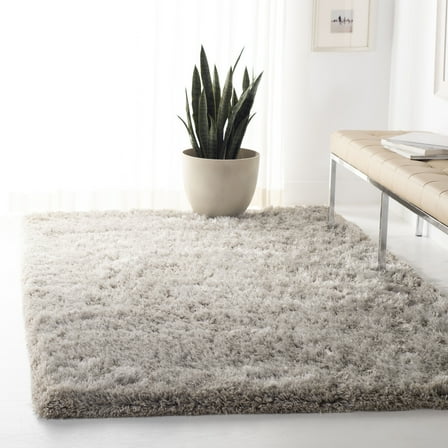 SAFAVIEH Atlantic Kennedy Solid Wool Shag Area Rug, Silver, 3' x 5'