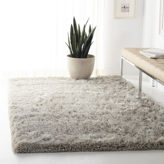 SAFAVIEH Atlantic Kennedy Solid Wool Shag Area Rug, Silver, 5' x 8'