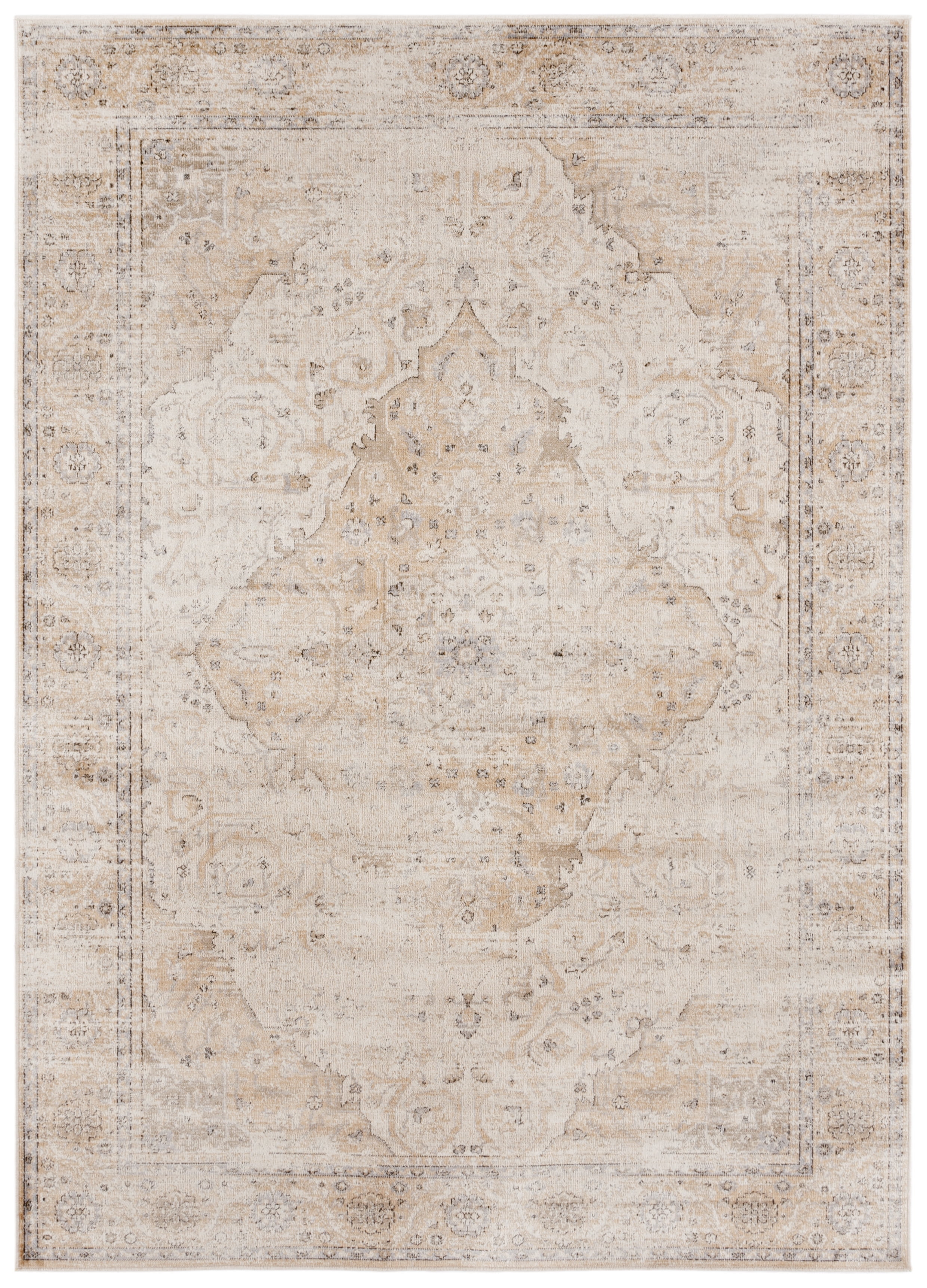 Ivory & Beige Vintage Oriental Accent Rug - 32.4" x 48" Easy Care Viscose