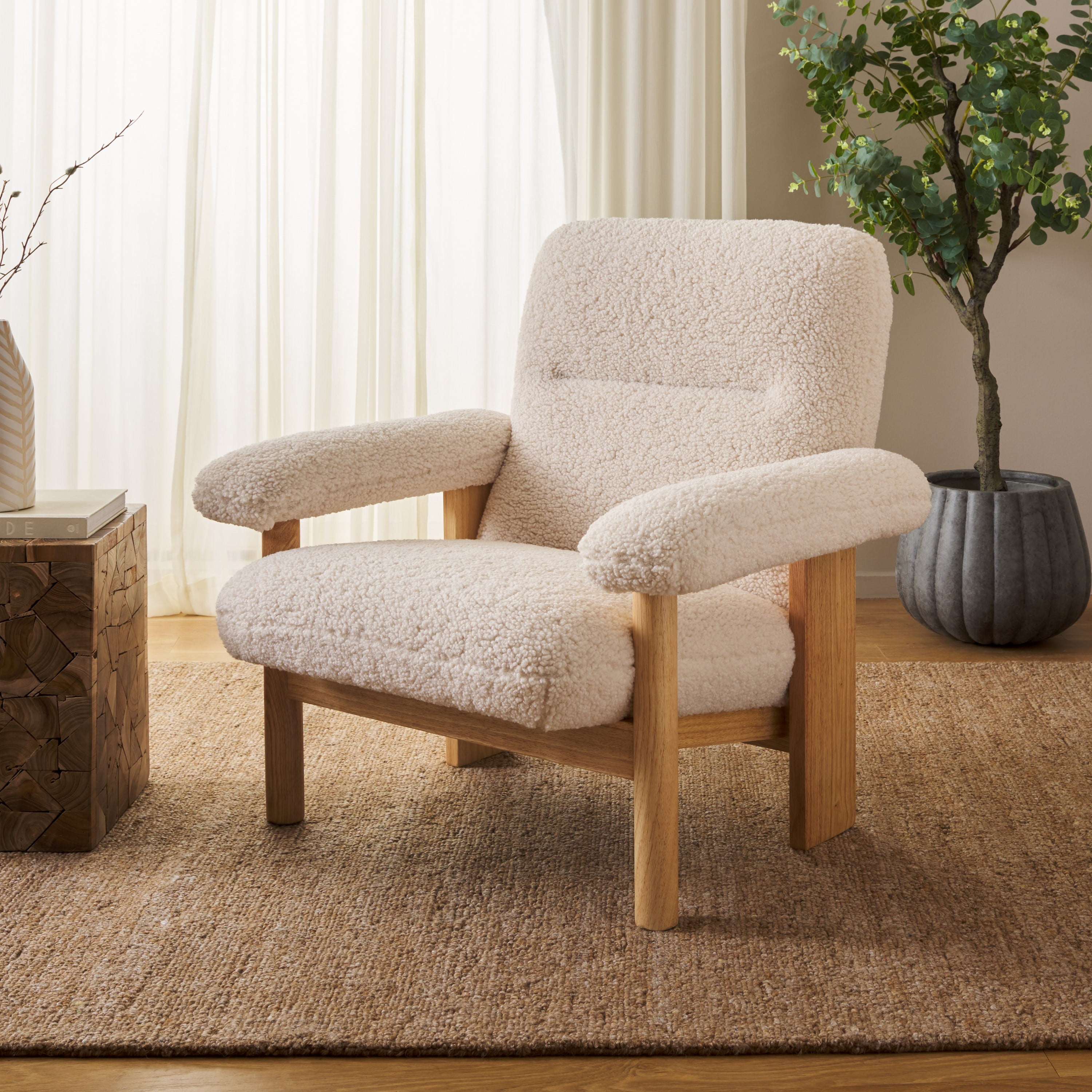 SAFAVIEH Attwell Accent Chairs, Cream Faux Shearling - Walmart.com