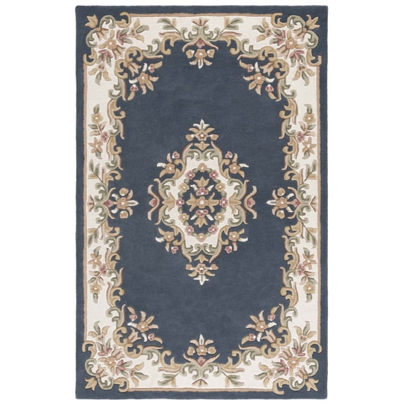 SAFAVIEH Aubusson Albus Medallion Area Rug, Dark Blue/Ivory, 6' x 9'