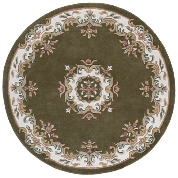 SAFAVIEH Aubusson Albus Medallion Area Rug, Olive/Ivory, 6' x 6' Round