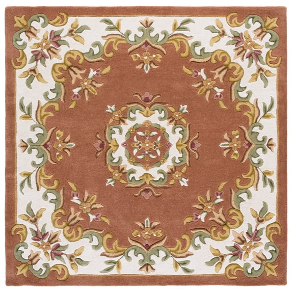 SAFAVIEH Aubusson Albus Medallion Area Rug, Peach/Ivory, 6' x 6' Square