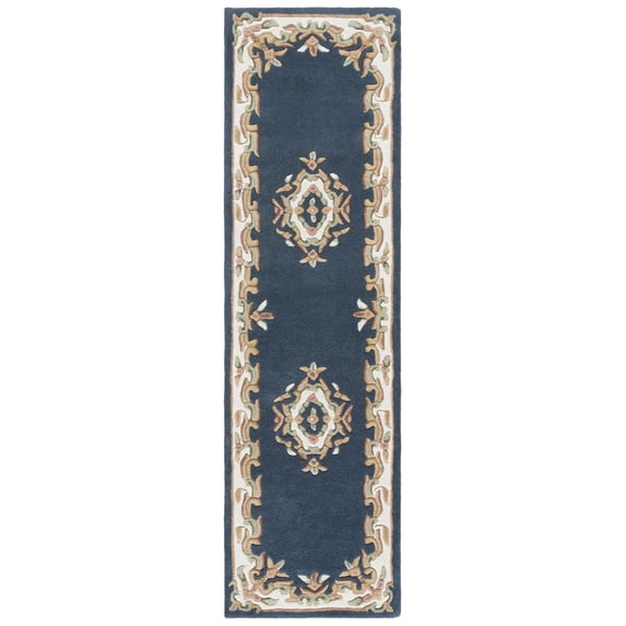 SAFAVIEH Aubusson Albus Medallion Runner Rug, Dark Blue/Ivory, 2'3" x 8'