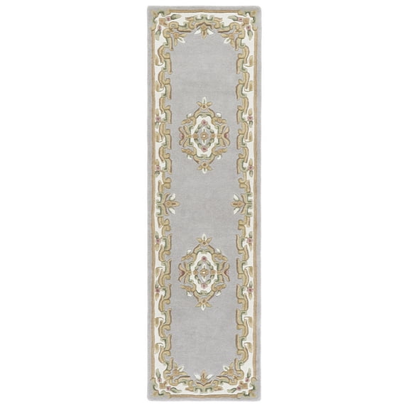 SAFAVIEH Aubusson Albus Medallion Runner Rug, Grey/Ivory, 2'3" x 8'